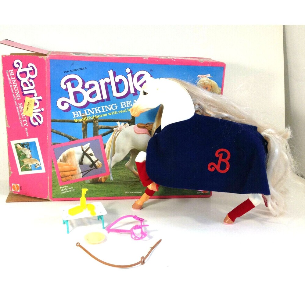 Vintage Barbie Blinking Beauty Horse w/ Some Accessories in Original Box 1987